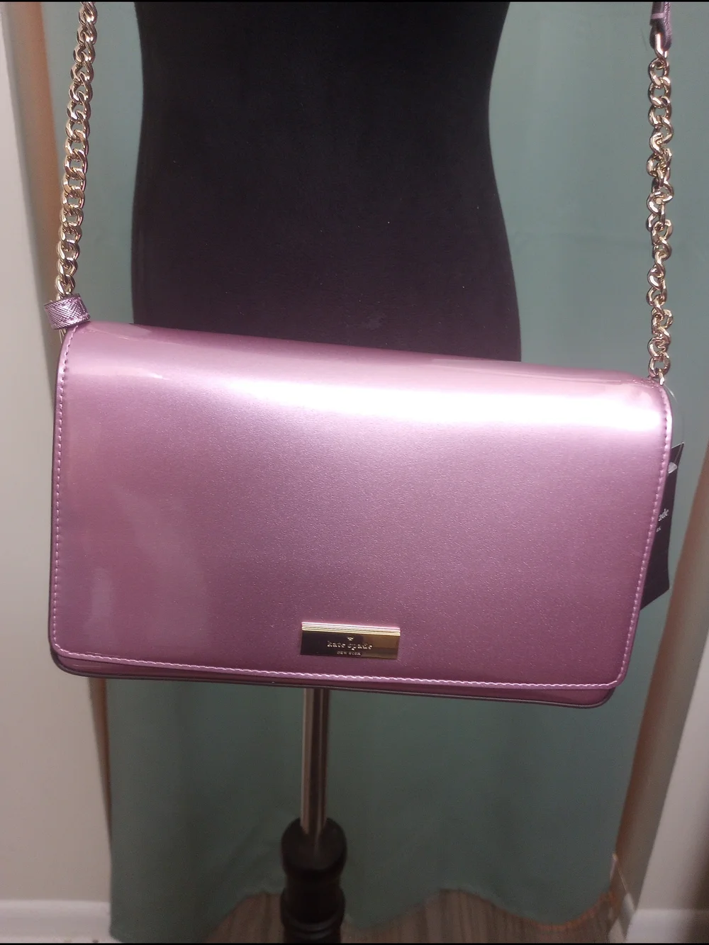 Kate Spade Metallic Lilac Crossbody Bag with Chain Strap!.